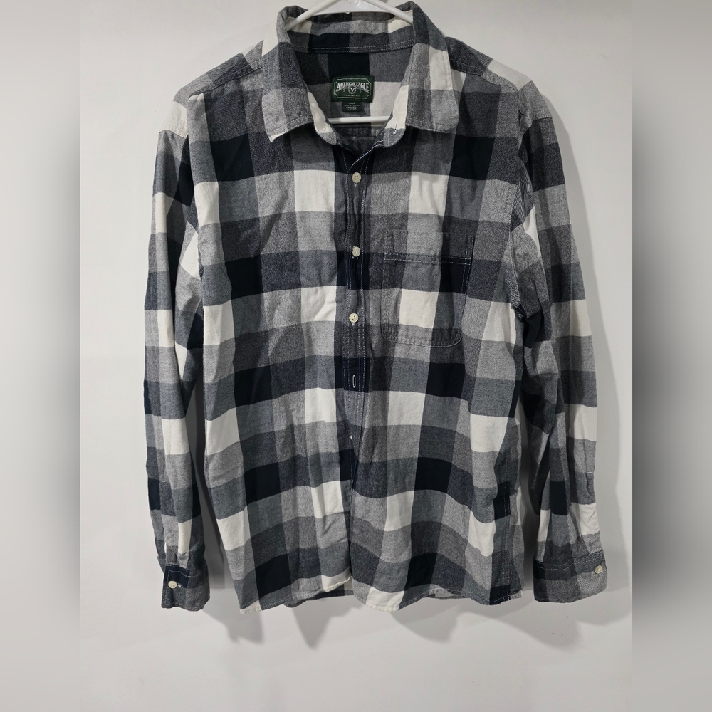 Men's Black and White Plaid Shirt